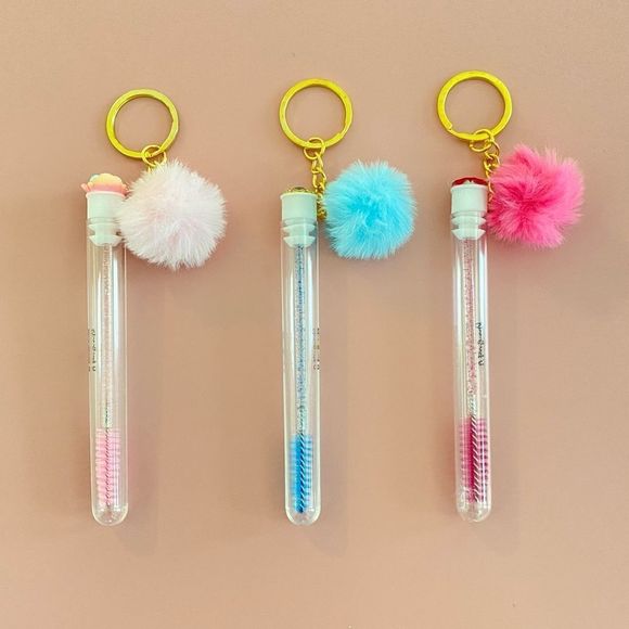 3pcs Tube Eyelash Brush/Spoolie with Furball & Gold Keychain | Mascara Wand - Picture 2 of 6